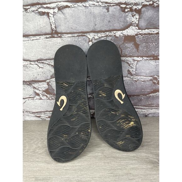 OluKai La'i Slide Black Leather Leopard Beach Sandals Women Sz 8M US/38EU - Picture 16 of 16